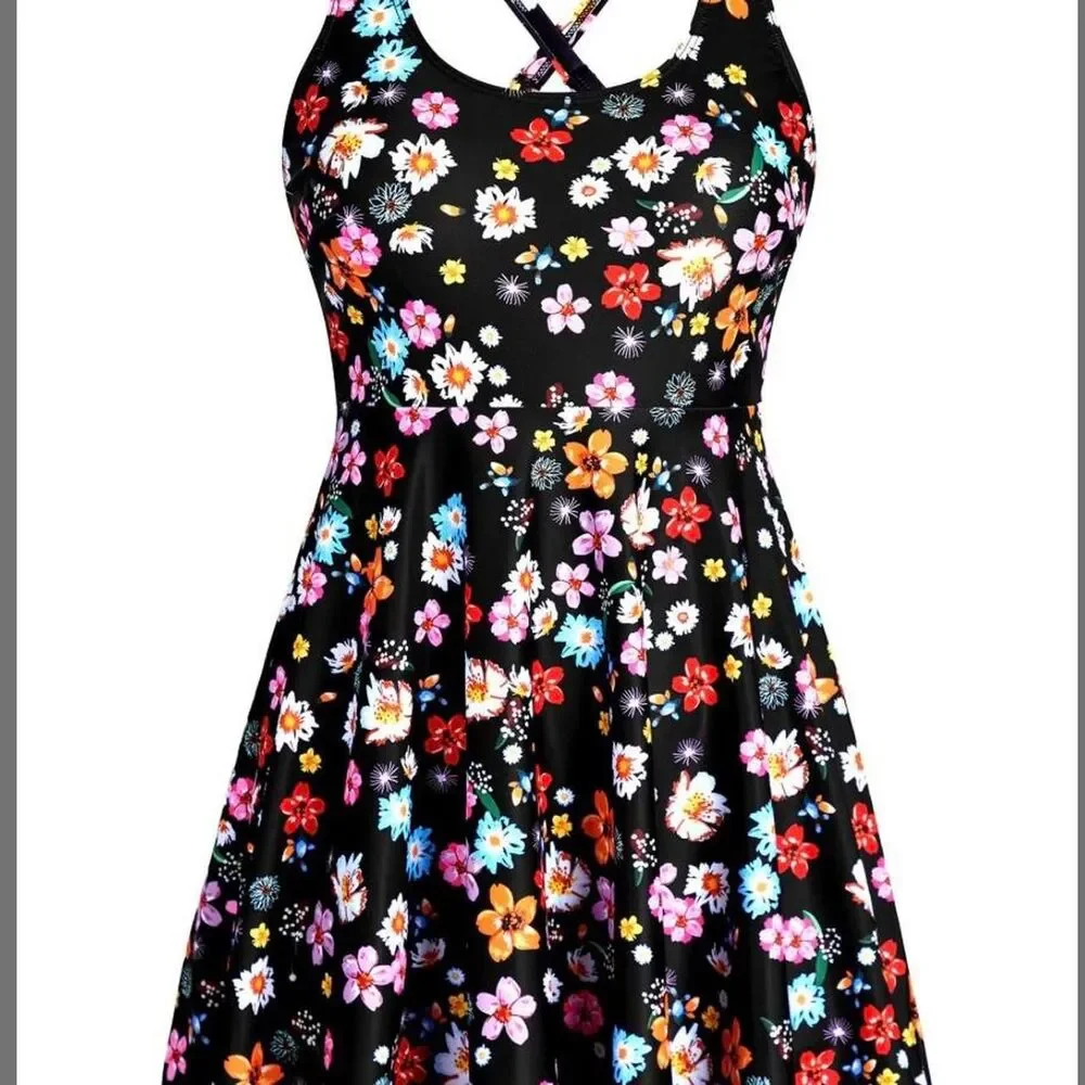 One Piece Swimsuit Women Tummy Control Conservative Swimsuits Floral 1 Piece L - Picture 2 of 3